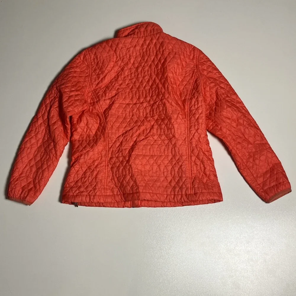 Lands‎ End Primaloft Quilted Jacket Orange Coral Full Zip Mock Neck Size M 10-12